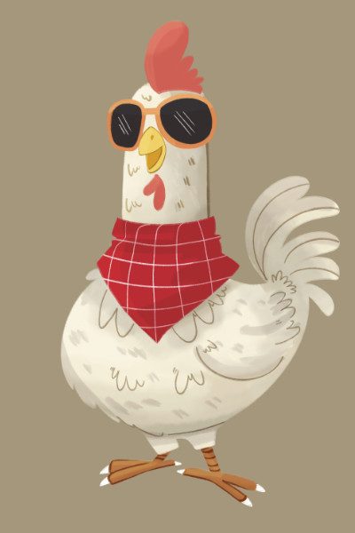 Comic Huhn Lisbeth vom Hundert Hühner Hof mit Halstuch und Brille